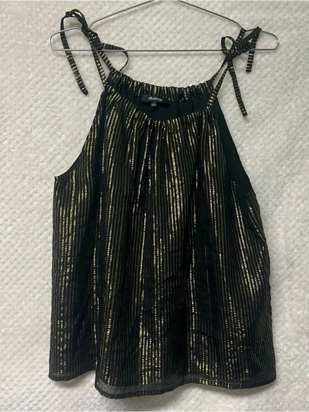 Madewell Black & Gold Metallic Stripe Tie-Shoulder Cami Top Silk Lightweight 4 - Picture 2 of 10